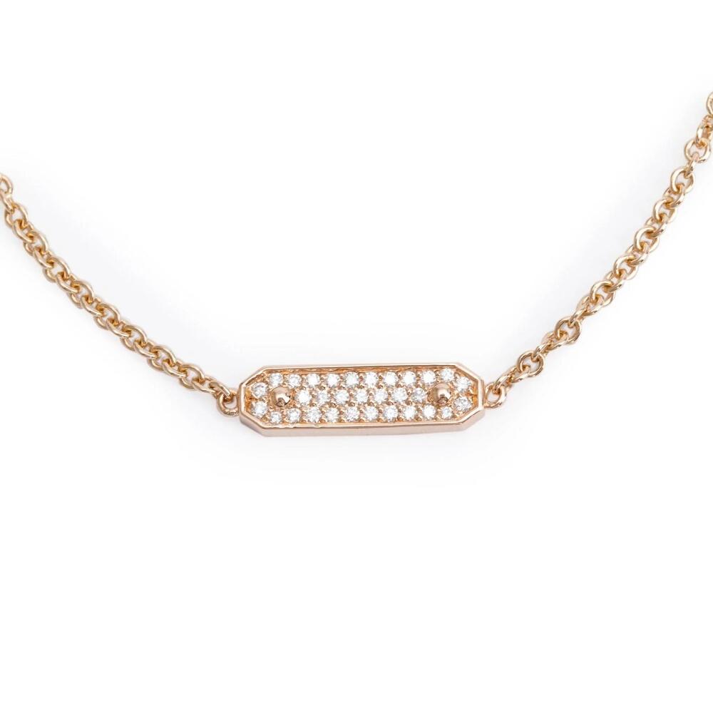Rare Tiffany & Company 18kt Rose Gold Diamond Pave Bar Tag Chain Bracelet 7"